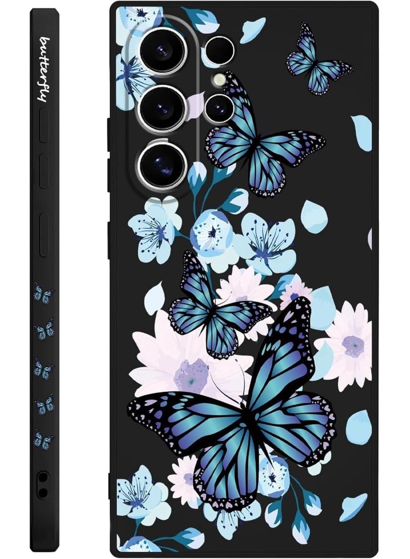 for Samsung Galaxy S24 Ultra Case Creative Design Flower Pattern Slim Soft Silicone Protective for Galaxy S24 Ultra Cover - Aurora Butterfly Black - Image 1